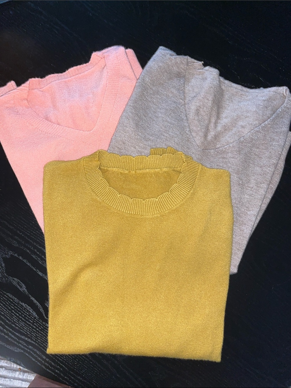 Bundle 3 Women's Sweaters - 2 V Neck (Pink & Oatmeal) 1 Crew Neck (Olive)
